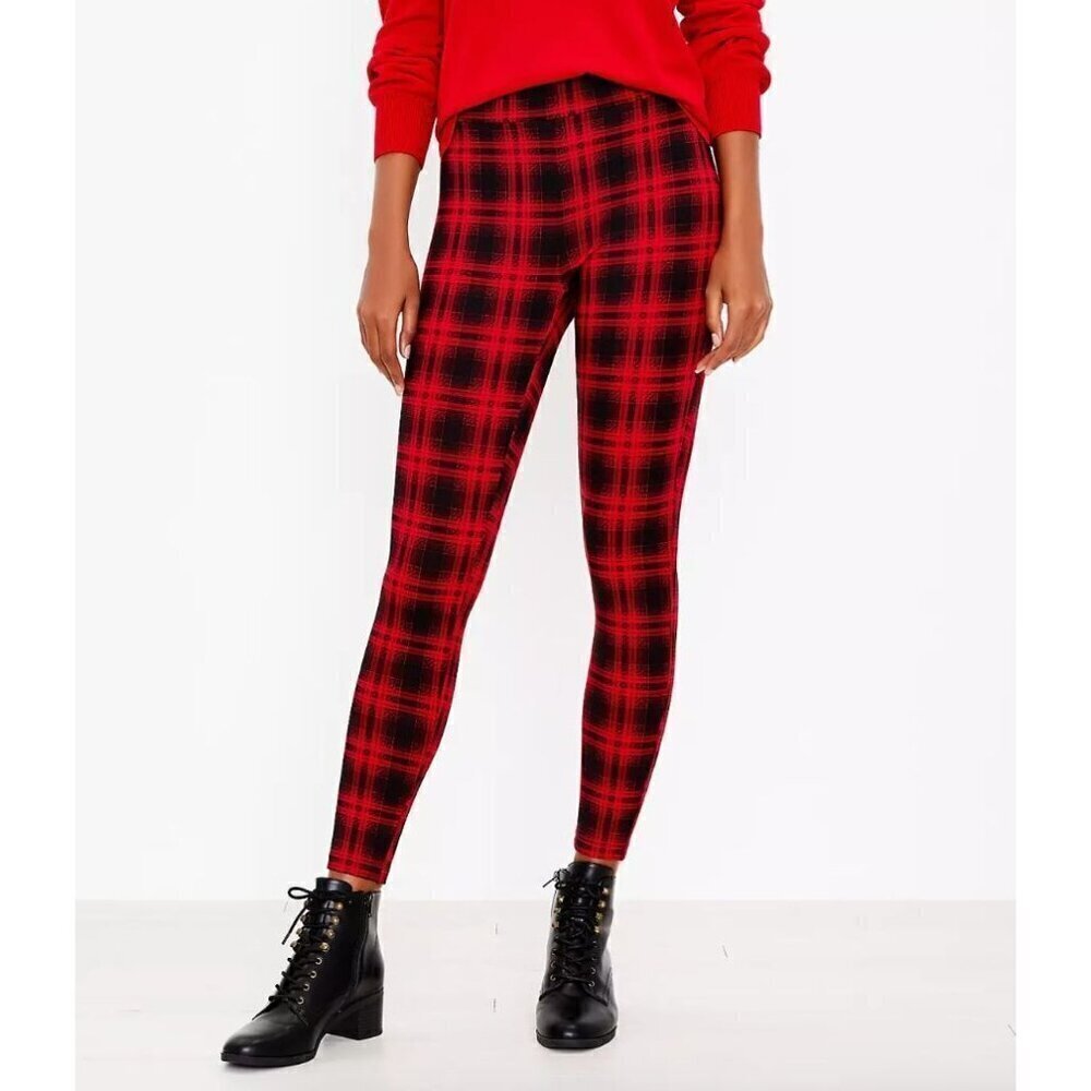 Ann Taylor LOFT Red & Black Buffalo Plaid Ponte‎ Leggings S